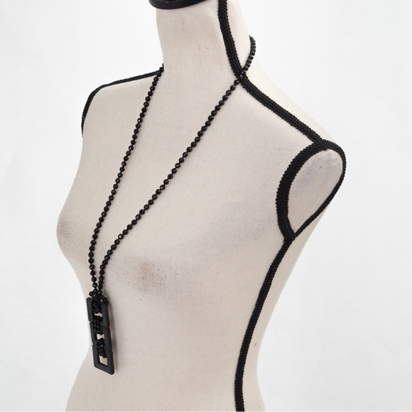 Calcite & Onyx square faceted black onyx beaded necklace with pendant Jess David - Picture 6 of 16